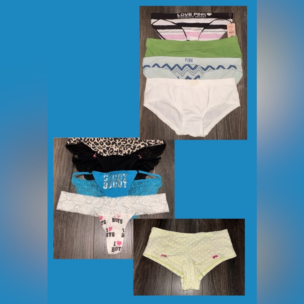 Lot Of 9 Vintage Victorias Secret PINK Thong-Boyshort-Hipster & Bikini Panties
